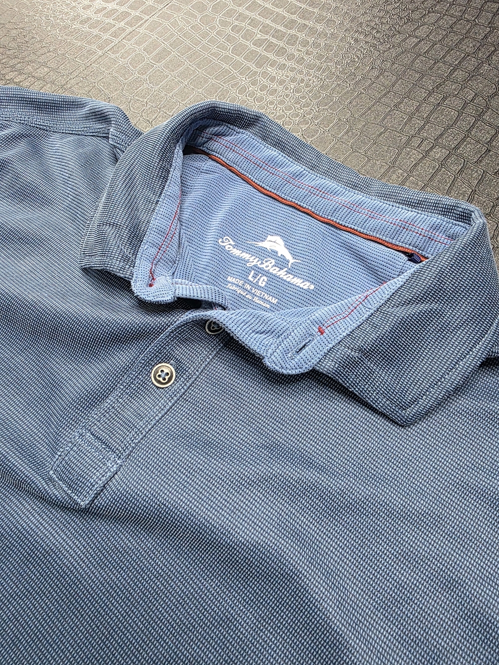Tommy Bahama Light Blue Long Sleeve Textured Golf Polo Size Large Marlin